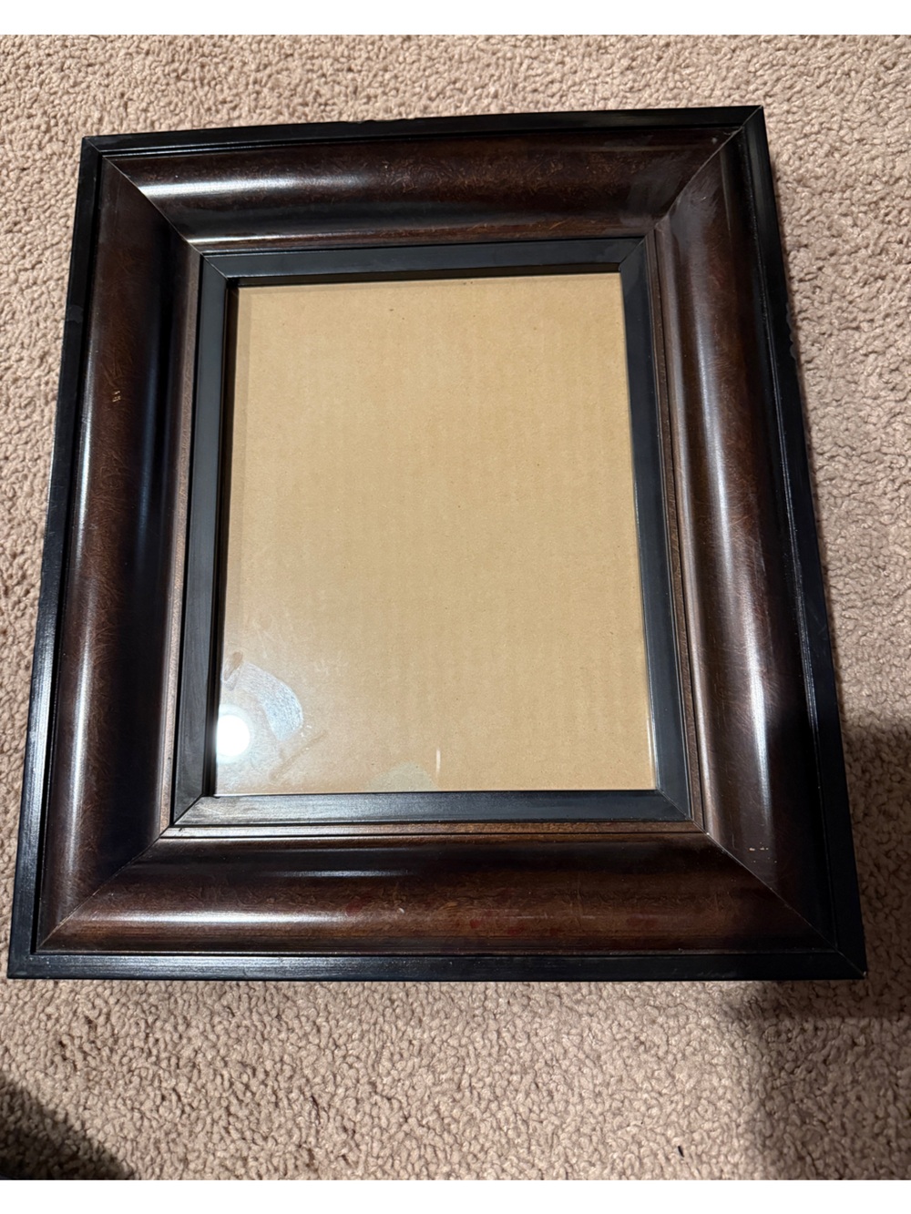 Large Classic Brown Wood Picture Frame with black accents holds 8x10 photo